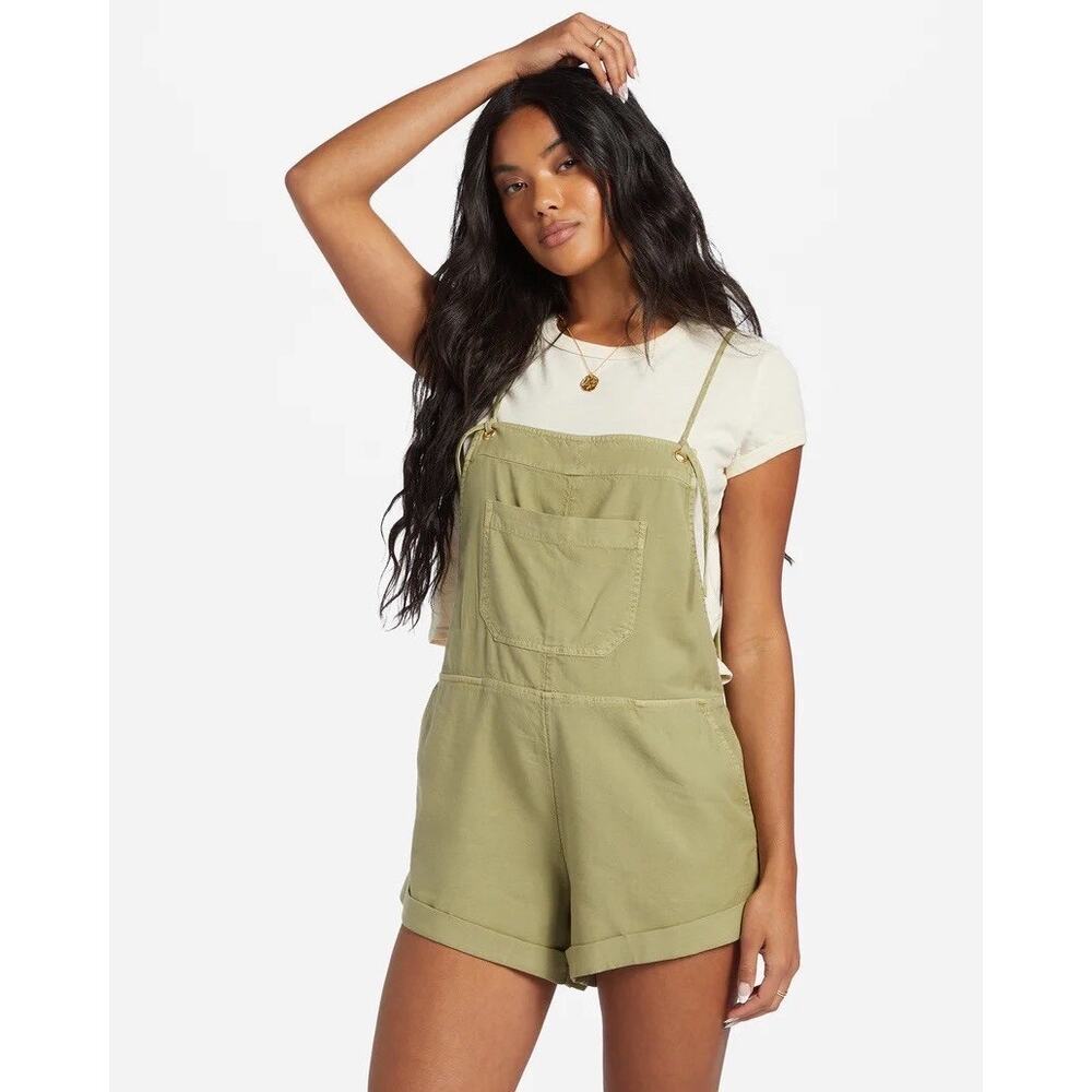 NWT Billabong Wild Pursuit Overalls Playsuit Romper Sz M Pistachio Green